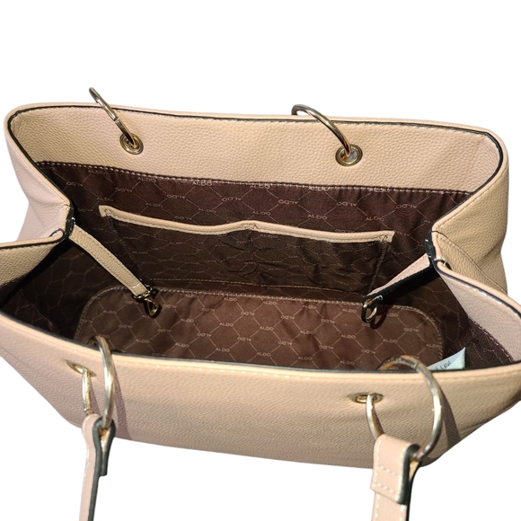 ALDO Vegan Leather Tote With Gold Chain Detail Tan Purse - Picture 9 of 16